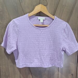 Appleseeds Lilac Smocked Short Sleeve Crop Top S
